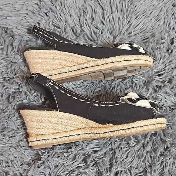 Naturalizer Black Off White Peep Toe Slingback Espadrille Wedge Sandals Sz 6 1/2 - Picture 3 of 11